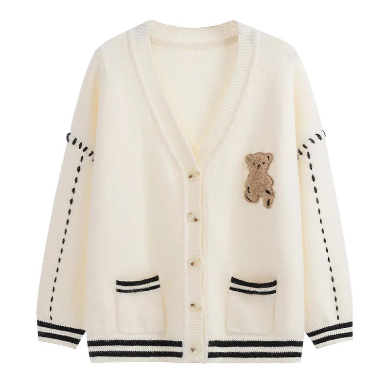 Women&prime;s Sweaters Cardigan Jacket Autumn and Winter Bear Loose Knit Sweater Top