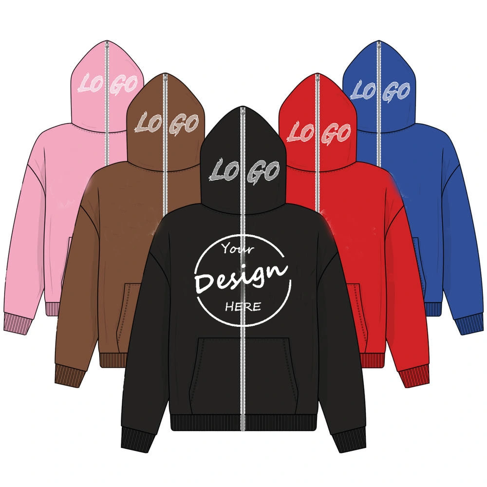 Custom Full Zip up Hoodies Men Puff Print High Quality Plain Rhinestone Soft Cotton Fleece Zipper Jacket Hoodie for Men