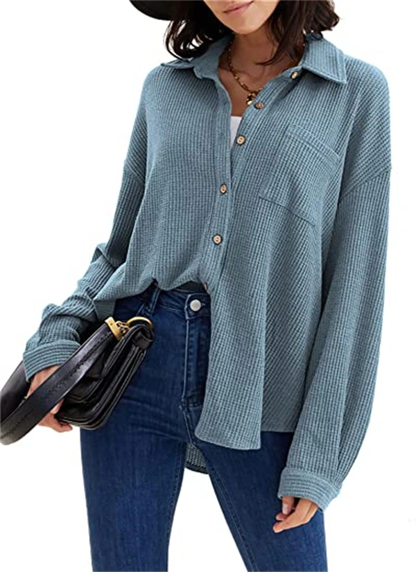 Women&prime;s Shirt Casual Long Sleeve Loose Oversized Shirt with Tops