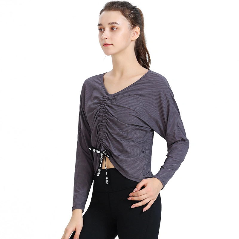 Fitness Yoga Wear Long Sleeve Ribbed Tops Women Active Workout Gym Shirt