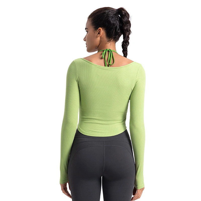 Women Hot Selling Knitted Seamless Long Sleeve Yoga Exercise Fitness Sports Top