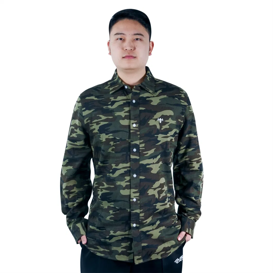 Wholesale Camo Allover Printing Oversized Men Long Sleeve Digital Print Custom Spring Autumn Sublimation Cotton Shirts