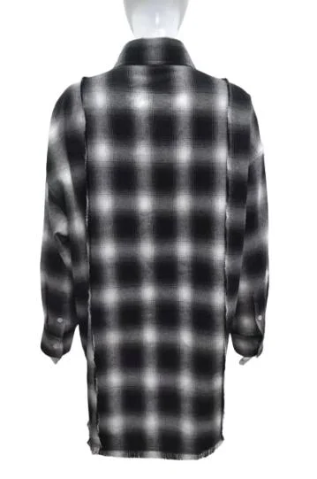 Green Black Plaid Women Long Sleeve Outdoor Casual Cotton Long Style Flannel Shirt on Spring/Autumn