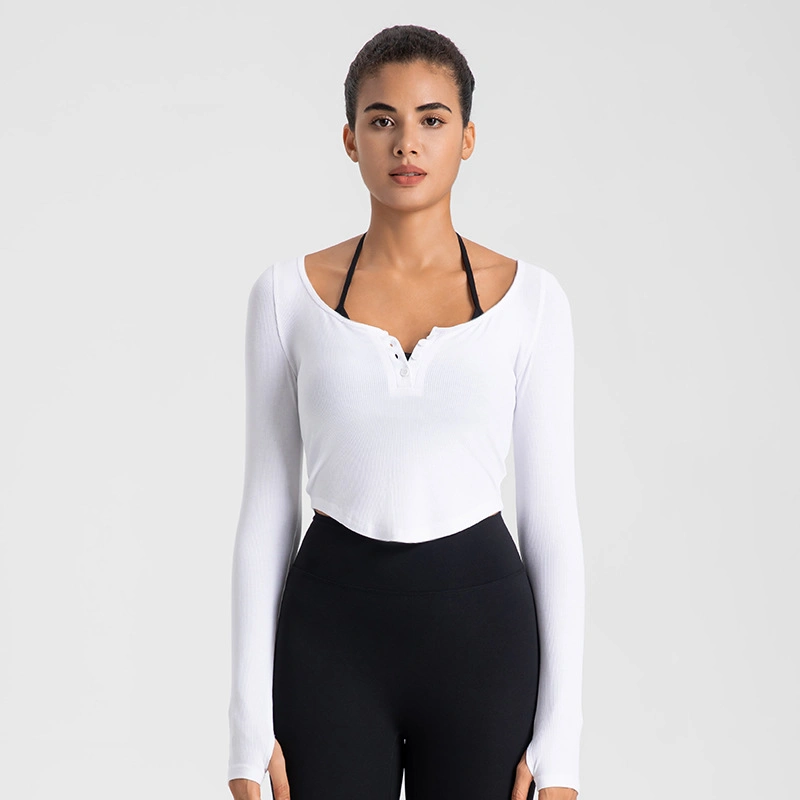 Women Hot Selling Knitted Seamless Long Sleeve Yoga Exercise Fitness Sports Top