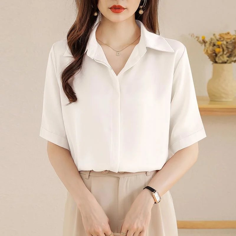 Autumn Fashion Button up Satin Silk Shirt Vintage Blouse Women White Lady Long Sleeves Female Loose Street Shirts