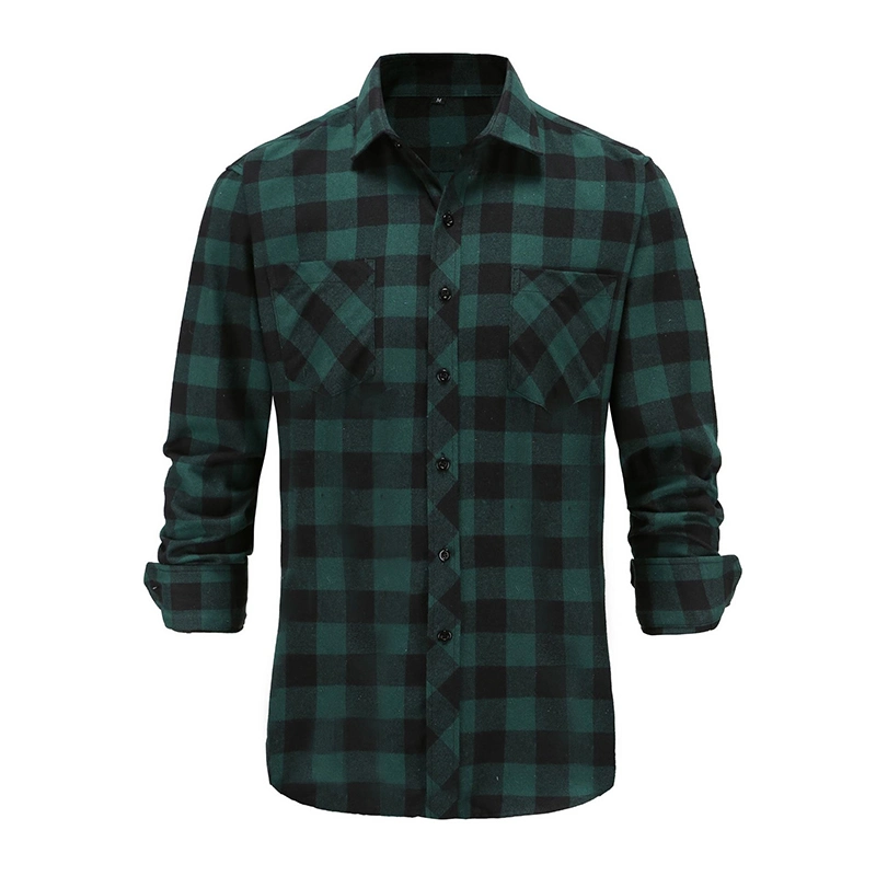 Custom Printing Logo Designer Long Sleeve Plaid Shirt Oversized Cotton Men Flannel Shirts