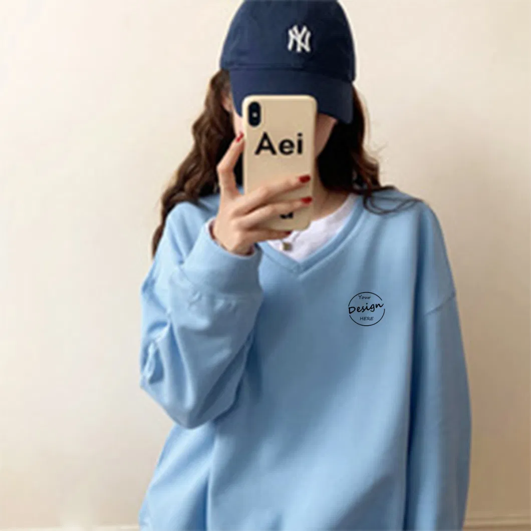 Wholesale French Terry Women&prime;s Sports Loose Fit with Print Custom Casual Reasonable Price Round V Neck Hoodies Women