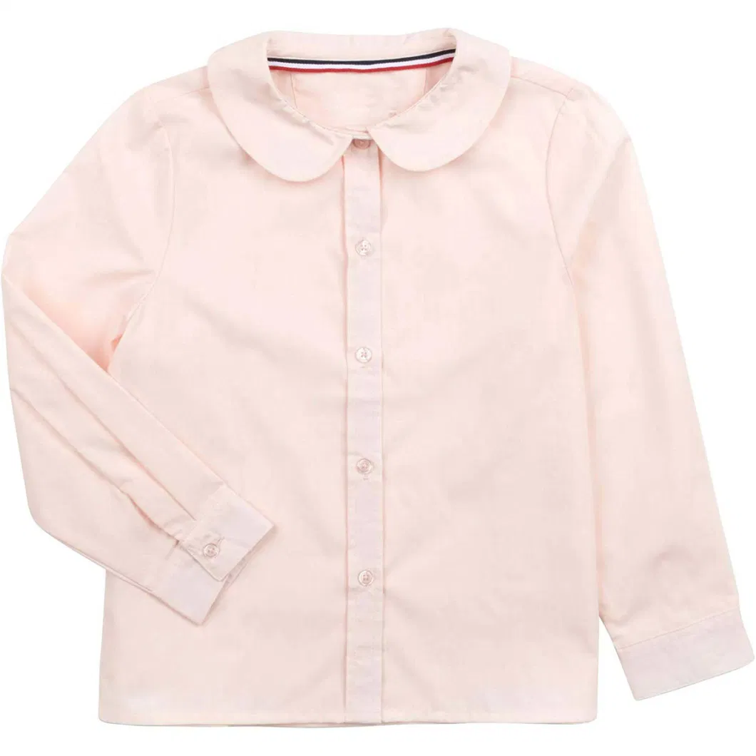 Kids Long Sleeve Peter Pan Collar Blouse School Uniform Cotton Shirt for Size 2-14 Years Cute Girls