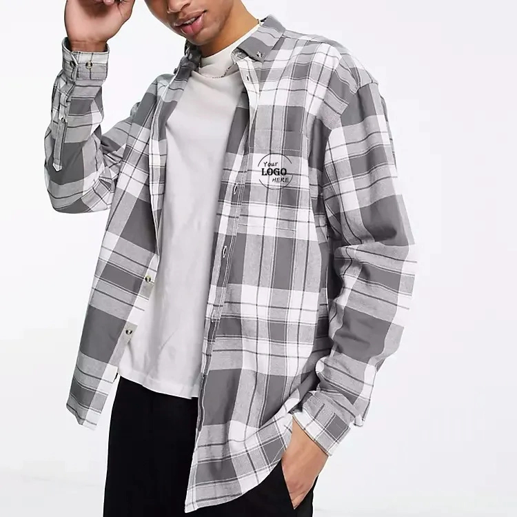 Casual Style Men Oversized Long Sleeve Flannel Button up Plaid Shirt