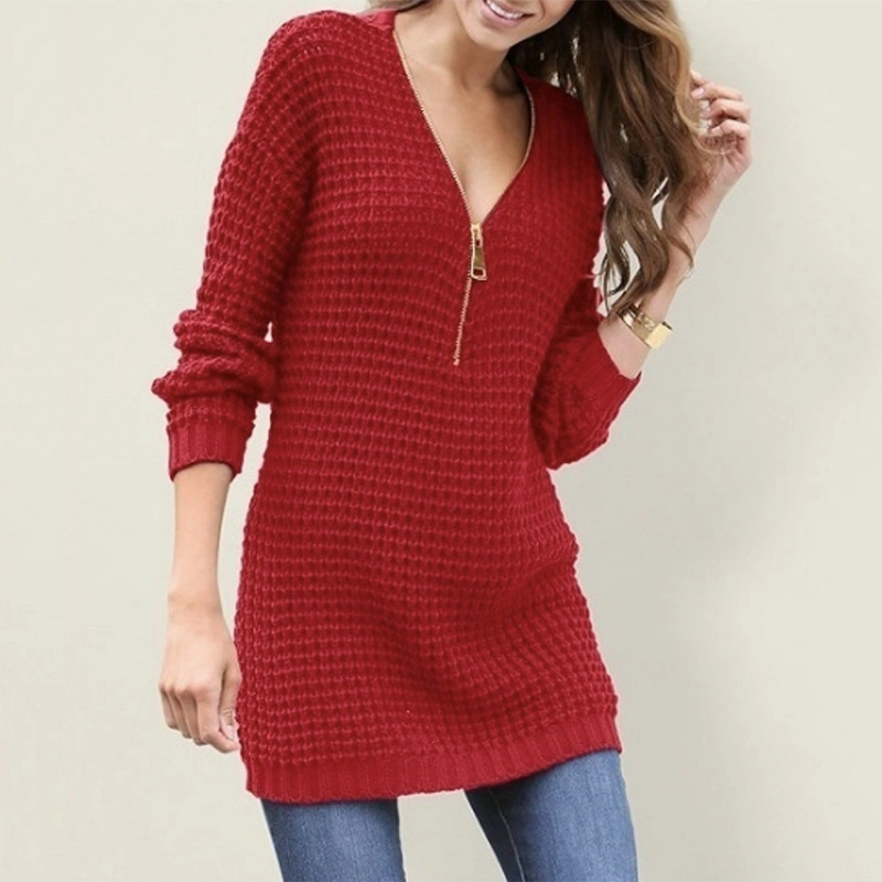 Plus Size Solid Color Loose Knit Dress Long Sweater for Women