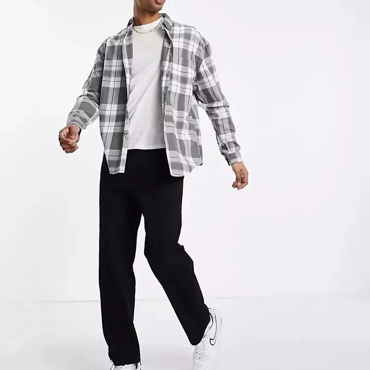 Casual Style Men Oversized Long Sleeve Flannel Button up Plaid Shirt