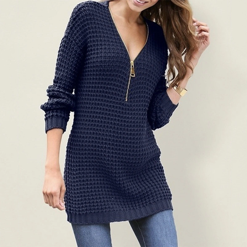 Plus Size Solid Color Loose Knit Dress Long Sweater for Women