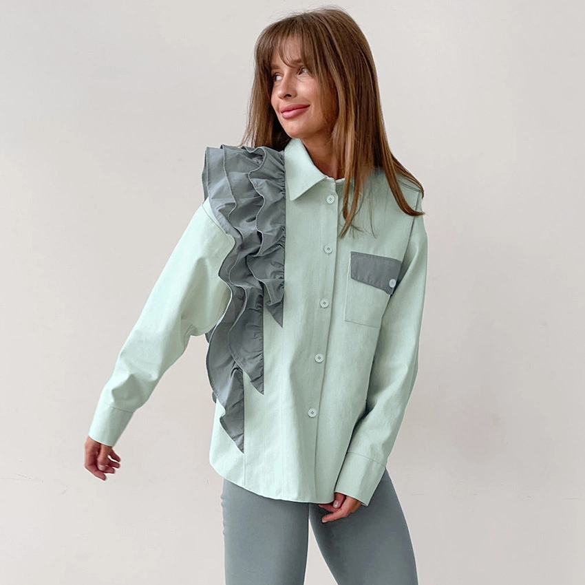 French Design Asymmetrical Loose Contrast Color Casual Women&prime;s Shirt