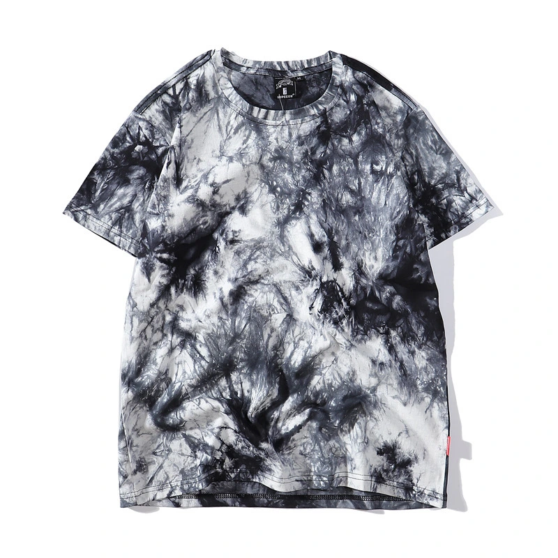 Hip-Hop Splash Ink Short-Sleeved Men Oversize Couple Tie and Dye T-Shirts