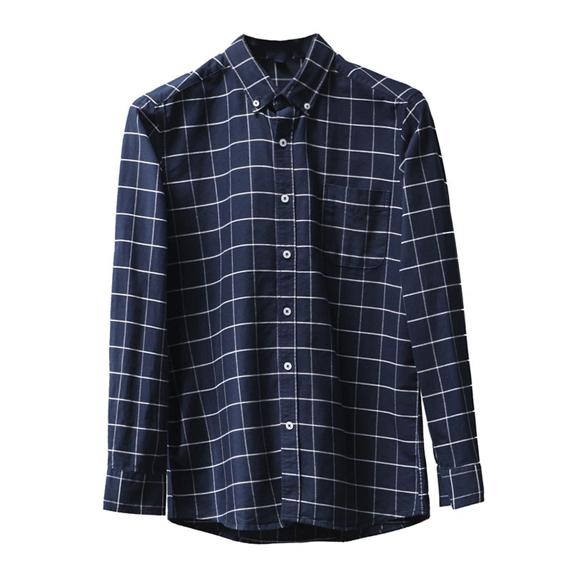 Custom White Button Down Long Sleeve Classic Printed Check Casual Plaid Shirts for Men