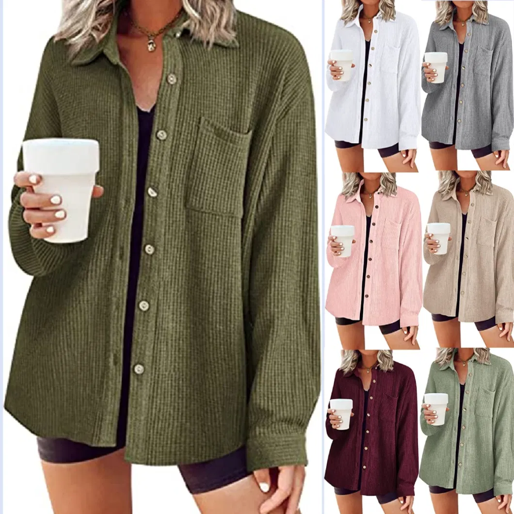 Women&prime;s Shirt Casual Long Sleeve Loose Oversized Shirt with Tops