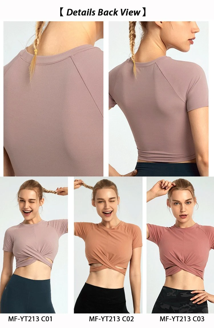 Womens Summer Short Sleeve Stretchy Yoga Crop Top T-Shirt Sexy with Built in Bra, Private Label Premium Workout Top Shirts for Running Tennis Sports Clothes