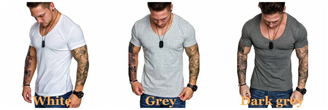 Wholesale Breathable Custom Logo Oversized Polyester Casual Gym Running Sport Workout White Short Sleeve V-Neck T-Shirt Men