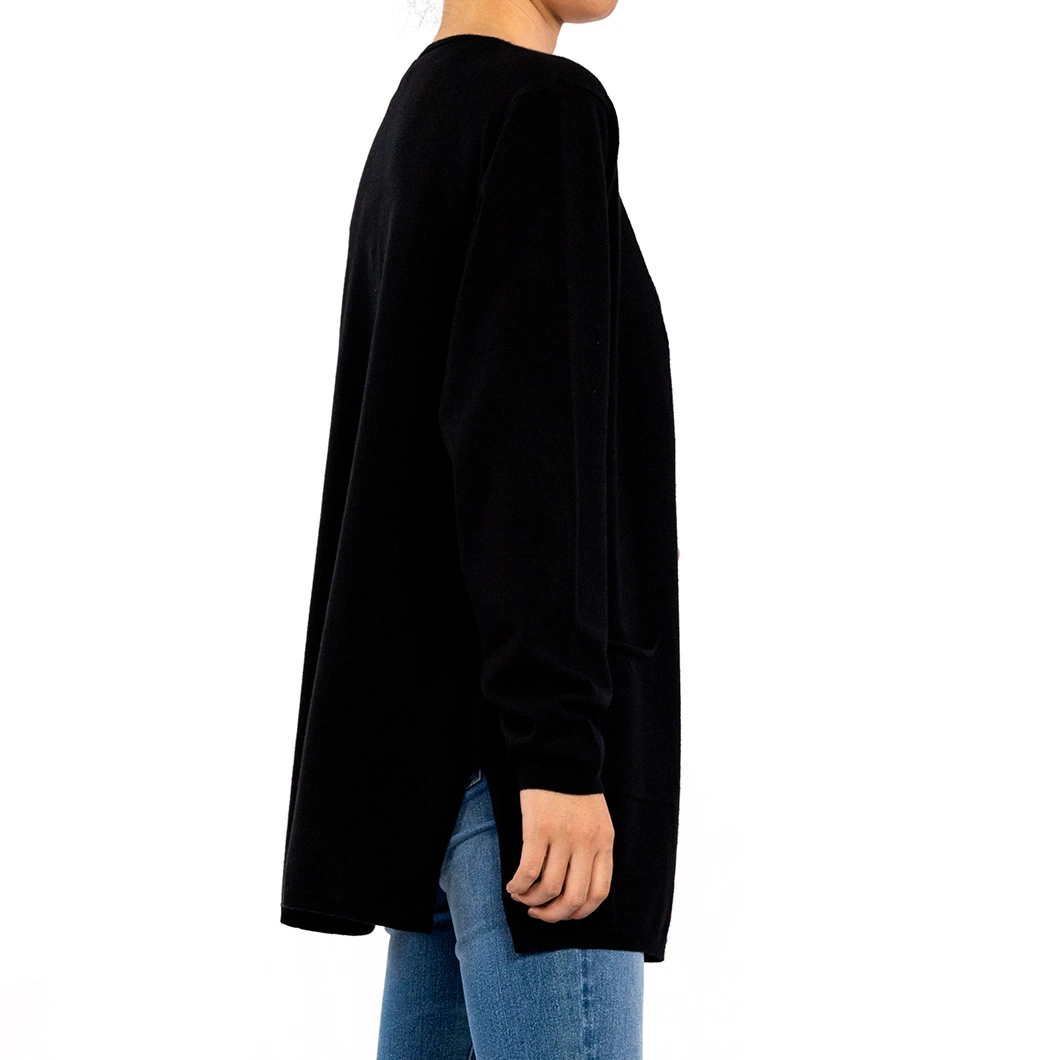 Black Chilled Silk V-Neck Long Sleeve with Pockets Summer Cardigan Sweater Women