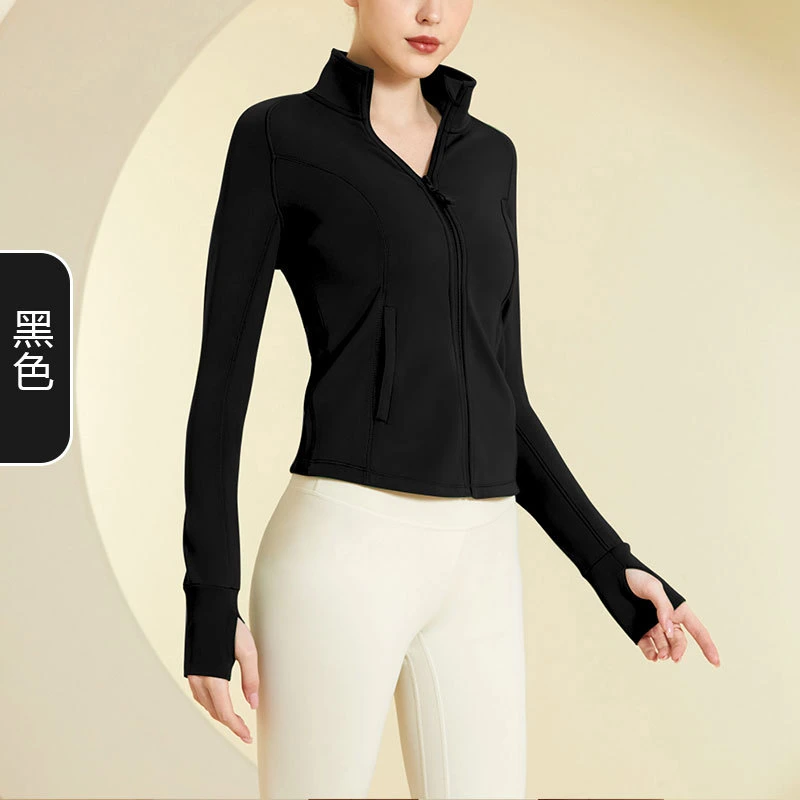 Autumn and Winter Plus Velvet Stand-up Collar Sports Coat Outdoor Women&prime;s Long-Sleeved Zipper Tight Running Fitness Yoga Clothes Top