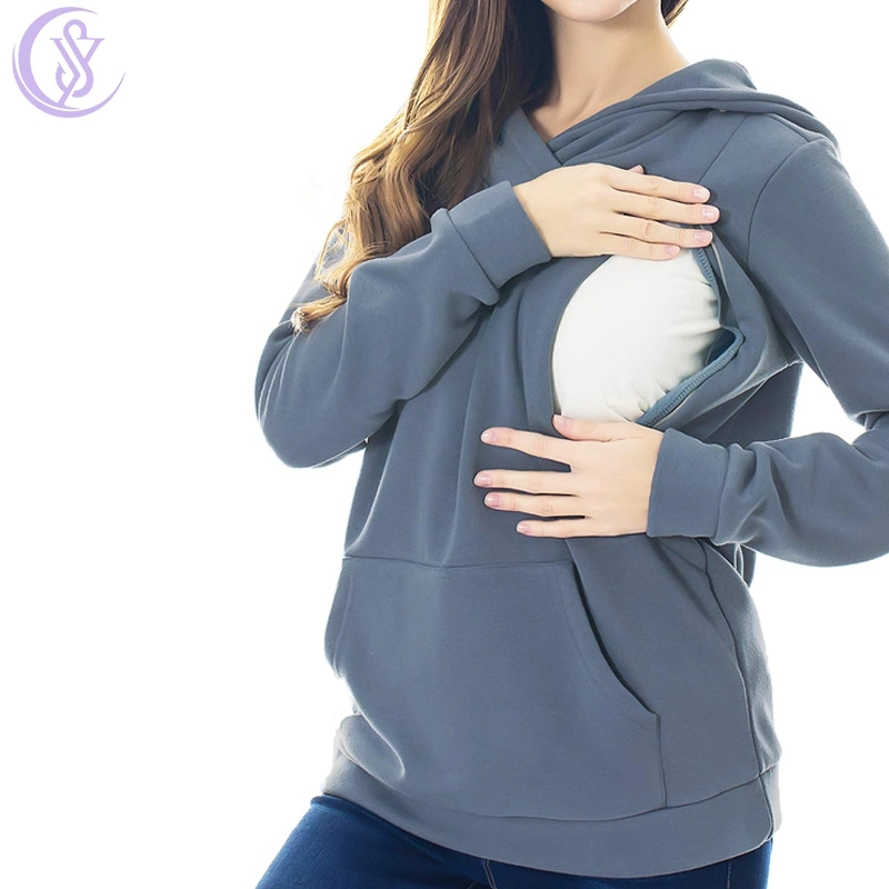 Winter Warm Maternity Sweater Fleece Lining Lactation Wear Invisible Zipper Breastfeeding Clothes Maternity Hoodie