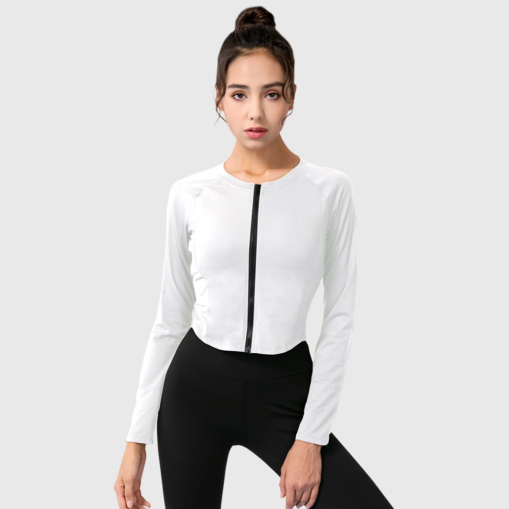 Quick Dry Seamless Yoga Wear Sports White Women Long Sleeve Shirt