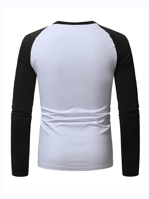 Wholesale Cut and Sewing Polyester Wicking Function Adult Men Quick Dry Training Men Black and White Color Block Raglan Long Sleeve Tee