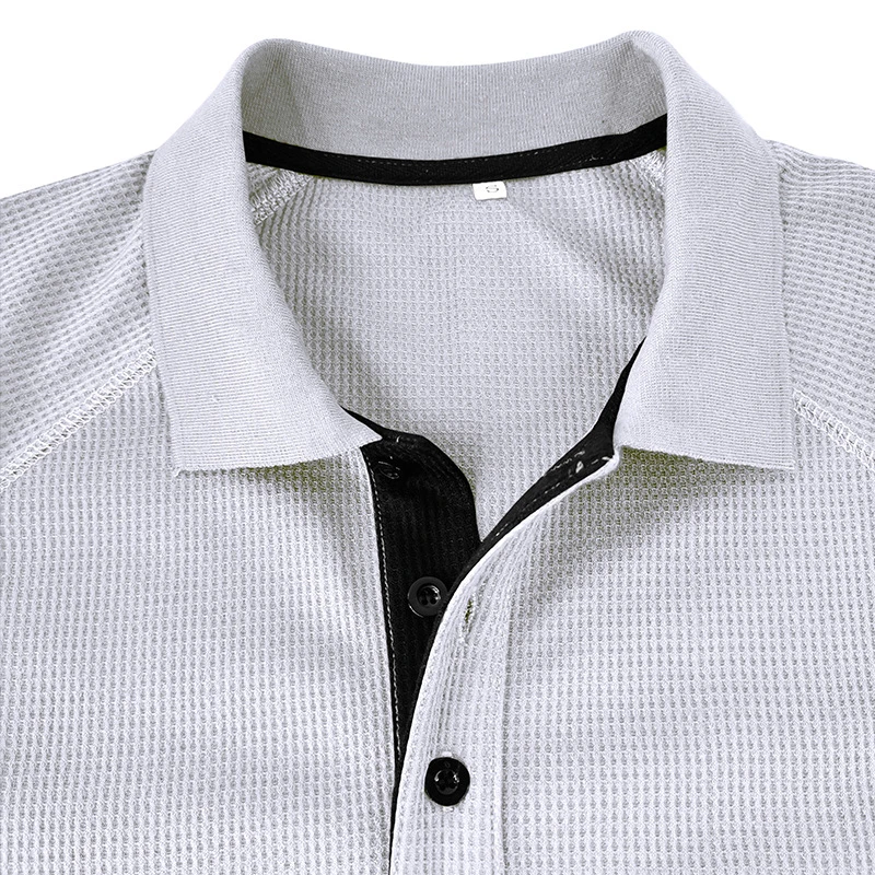 Wholesale Lapel Collar T-Shirt Loose Pullover White Waffle Long-Sleeve Polo Shirt