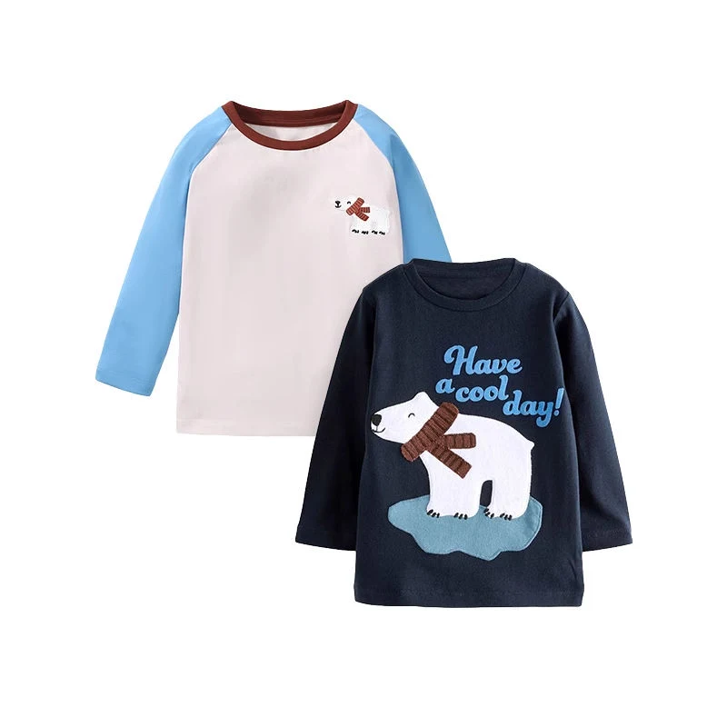 Wholesale Spring Autumn Kid Clothes 100% Cotton Long Sleeve Raglan Sleeve Baby Boys T Shirt