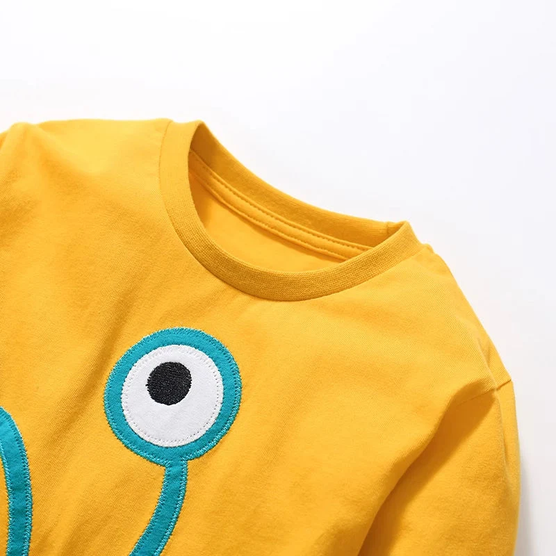 Spring Autumn Cute Cartoon Children T-Shirt Kids Baby Boy Clothes Yellow Color French Terry T-Shirts