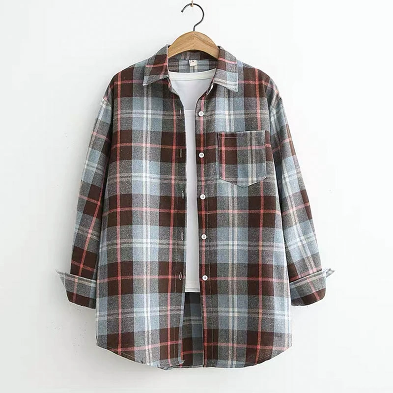 Fashion Custom Plaid Shirt Chic Pink Checked Blouse Long Sleeve Mens Casual Print Flannel Plaid Shirts Cotton Tops Spring News 2022