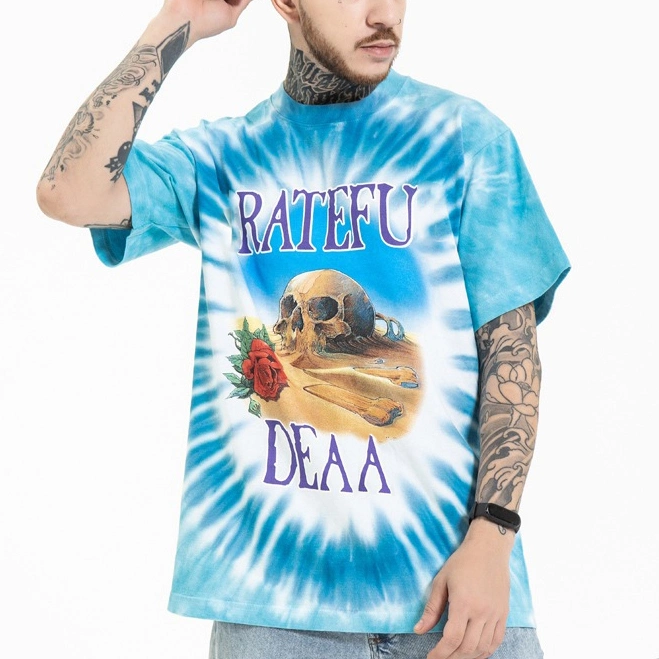 Custom Fashion Mens T-Shirts Size S M L XL XXL Xxxl Tie-Dye Skull Printed Cotton 100% Heavy Weight