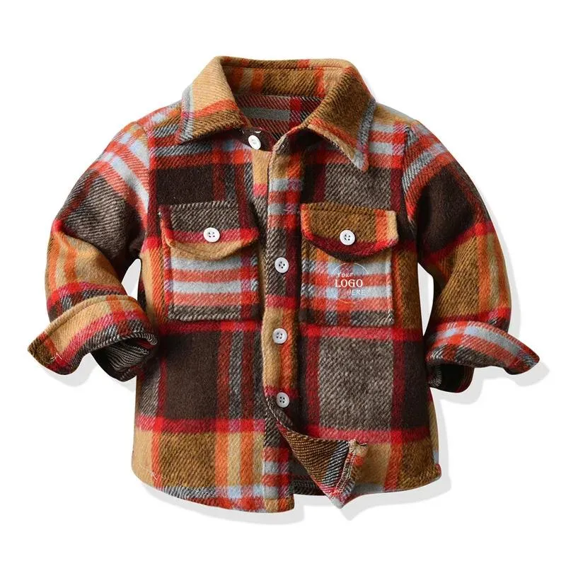 High Quality Rts Autumn Winter Kids Plaid Shirt Baby Girls&prime; Long Sleeve Fleece Flannel Plaid Shirts