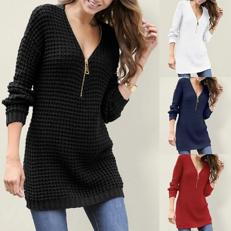 Plus Size Solid Color Loose Knit Dress Long Sweater for Women