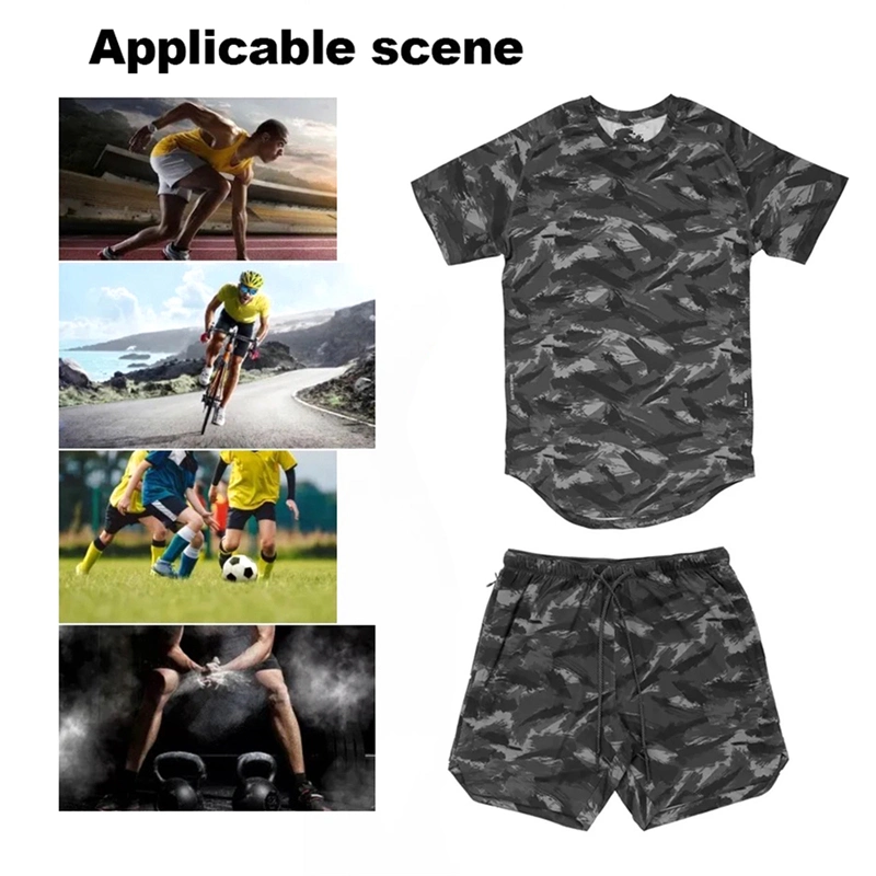 2PCS Mens Tie Dye Printed Camo Pattern Short Sleeve T-Shirts with Running Shorts Set Athletic Sweat Suit Casual Sportswear