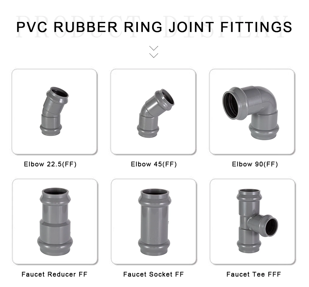 Long Service Life PVC Rubber Ring Joint Fittings Equal Tee