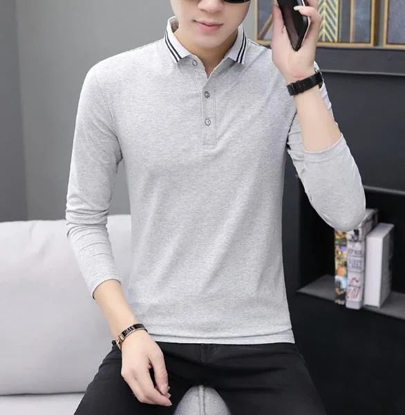 Men&prime; S Cotton Long Sleeves Fitted Plain Polo Shirt