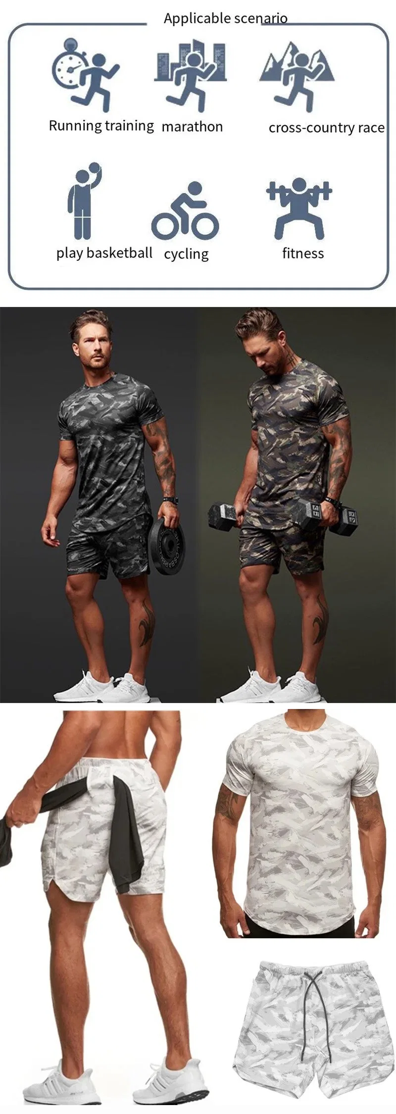 2PCS Mens Tie Dye Printed Camo Pattern Short Sleeve T-Shirts with Running Shorts Set Athletic Sweat Suit Casual Sportswear