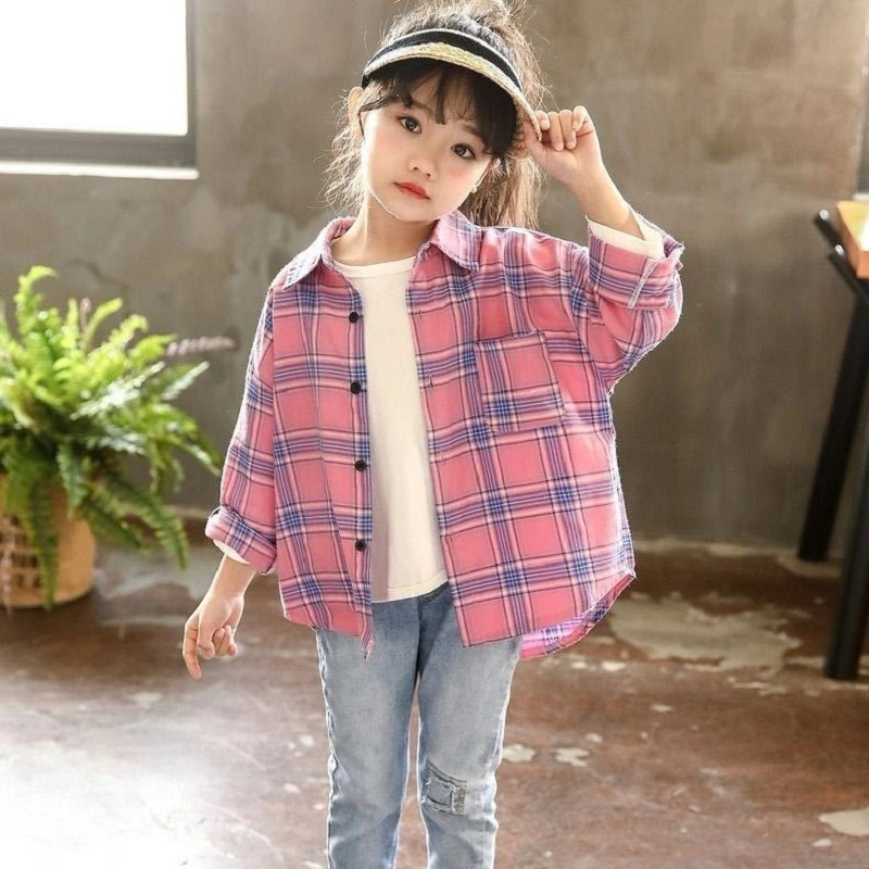 Kids Little Boys Girls Baby Long Sleeve Button Down Red Plaid Flannel Shirt