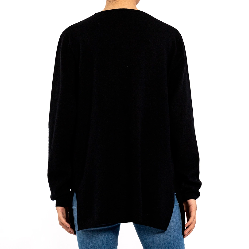 Black Chilled Silk V-Neck Long Sleeve with Pockets Summer Cardigan Sweater Women