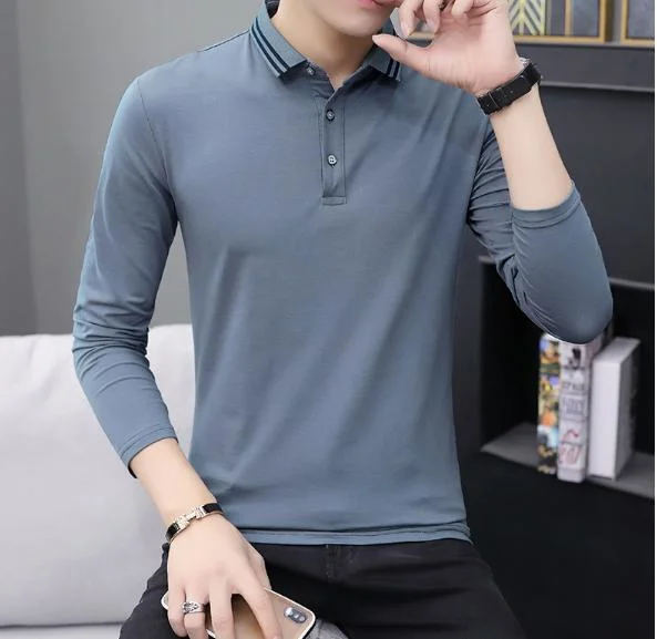 Men&prime; S Cotton Long Sleeves Fitted Plain Polo Shirt