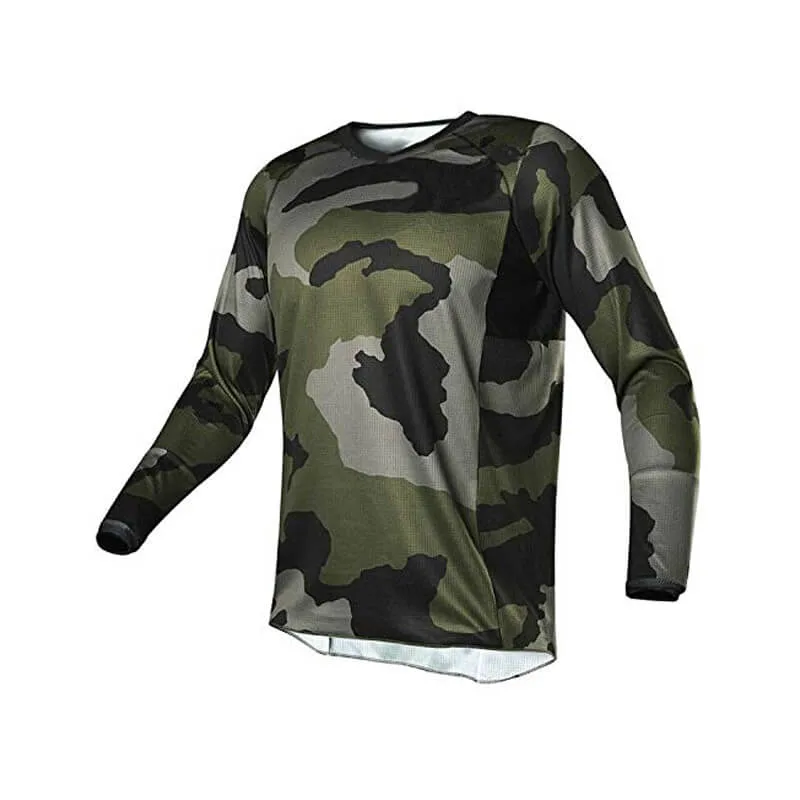 Custom Green Camo Loose Fit Long Sleeve Youth MTB Jersey Mountain Bike Clothing Racing Shirts Manufacturers