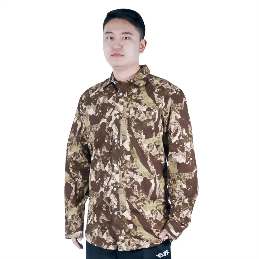 Wholesale Camo Allover Printing Oversized Men Long Sleeve Digital Print Custom Spring Autumn Sublimation Cotton Shirts