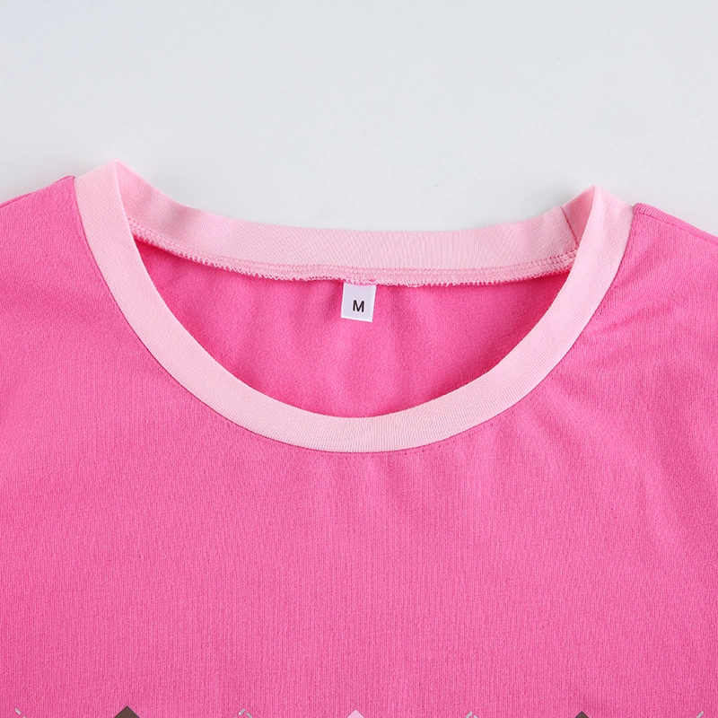 Pink Sweat Crop Top T Shirt Women Casual Cotton Long Sleeve T-Shirt Ladies Patchwork Fashion Tee Shirt