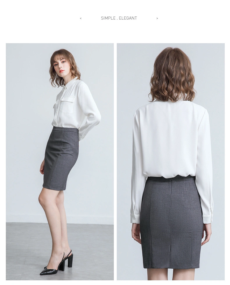 OEM White Chiffon Shirt Women&prime;s Long Sleeve Double Pocket Style Temperament Shirt