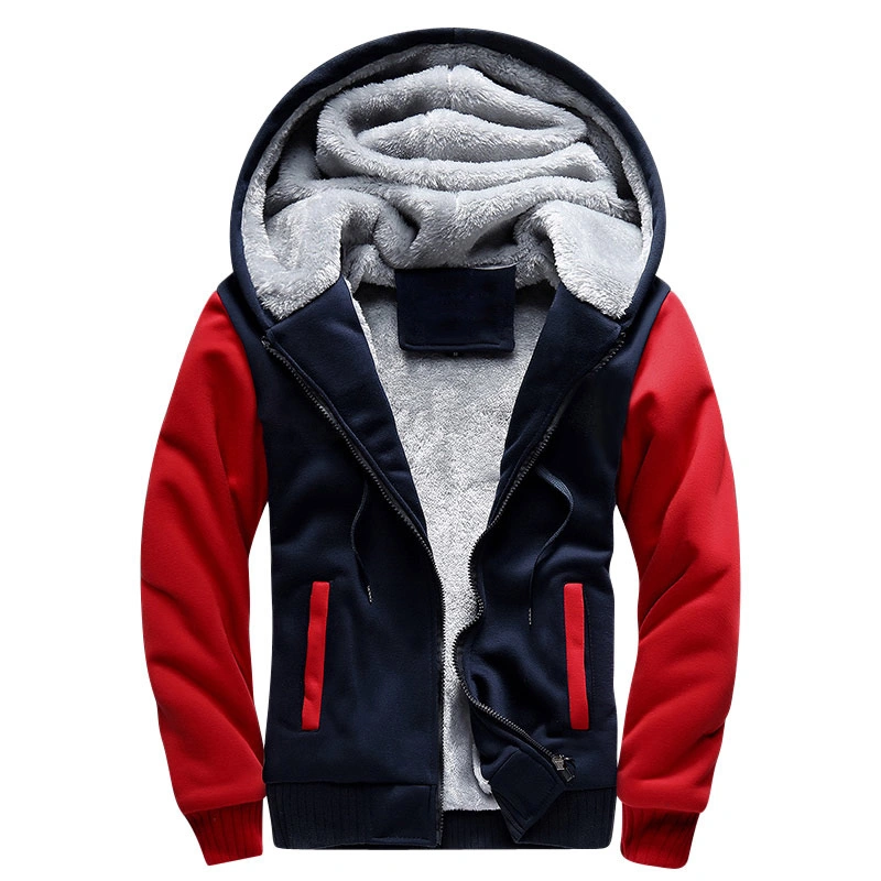 Factory High Quality Zipper Cardigan Hoodie with Velvet Color Matching Leisure Men&prime;s Hooded Fleece Hoodies Pullover Sports