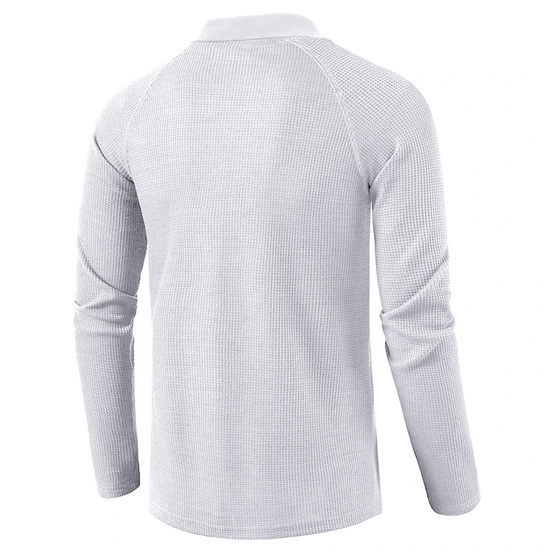 Wholesale Lapel Collar T-Shirt Loose Pullover White Waffle Long-Sleeve Polo Shirt