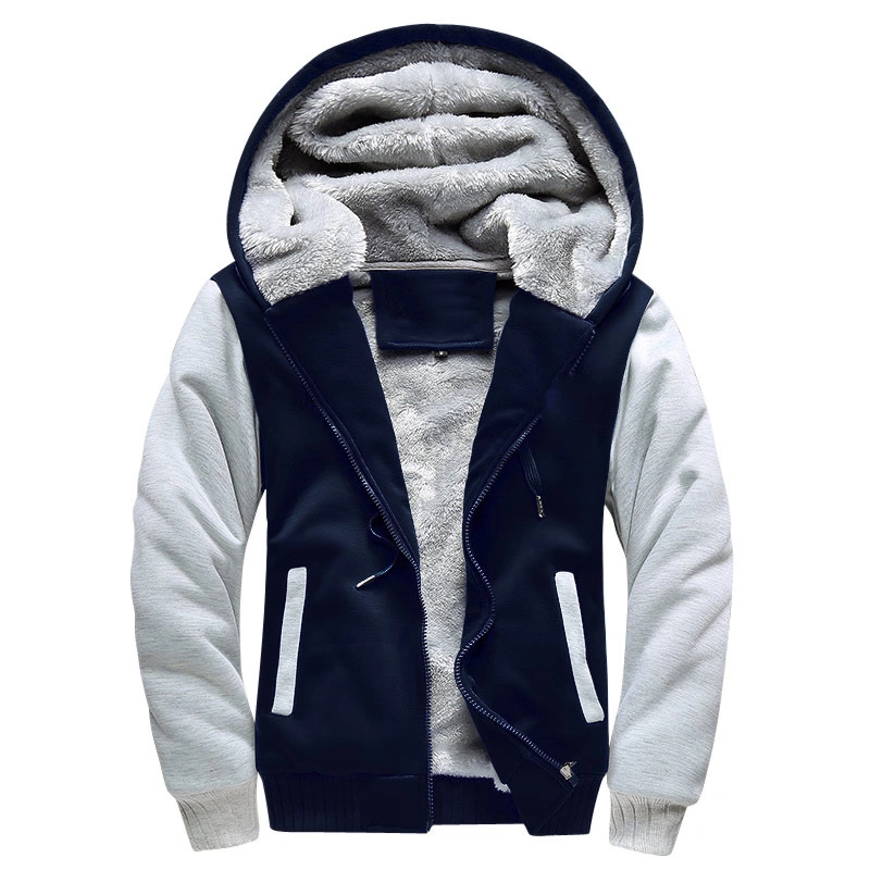 Factory High Quality Zipper Cardigan Hoodie with Velvet Color Matching Leisure Men&prime;s Hooded Fleece Hoodies Pullover Sports