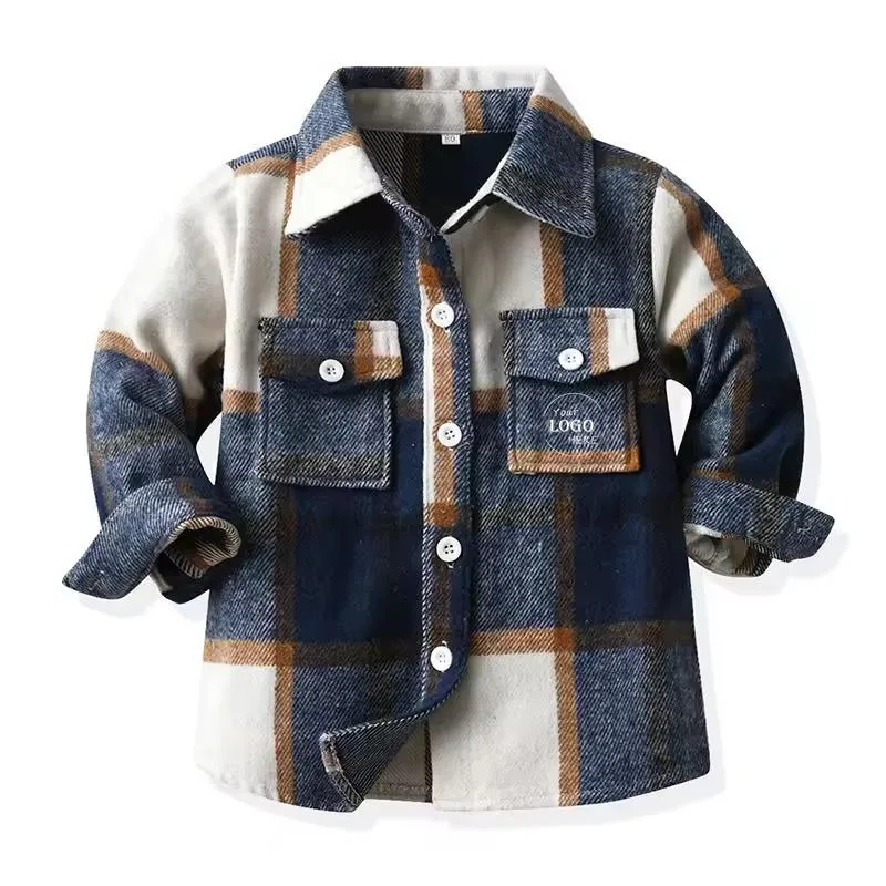 High Quality Rts Autumn Winter Kids Plaid Shirt Baby Girls&prime; Long Sleeve Fleece Flannel Plaid Shirts