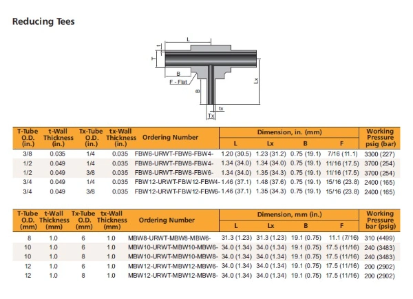 Swagelok Type Stainless Steel Ultrahigh Purity Fitting Long Arm Butt Weld Fitting 3/8 1/2 in. 3-Way Tee